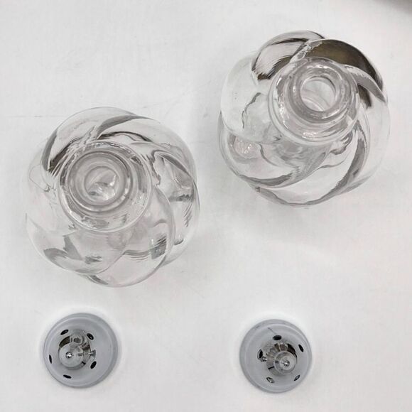 Vintage Swirl Clear Pressed Glass Chrome Metal Salt Pepper Shakers - Picture 7 of 12